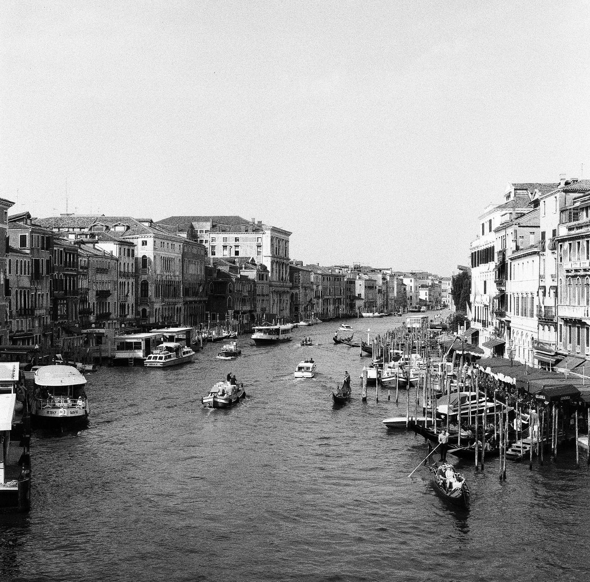 Grand Canal traffic from above, black and white